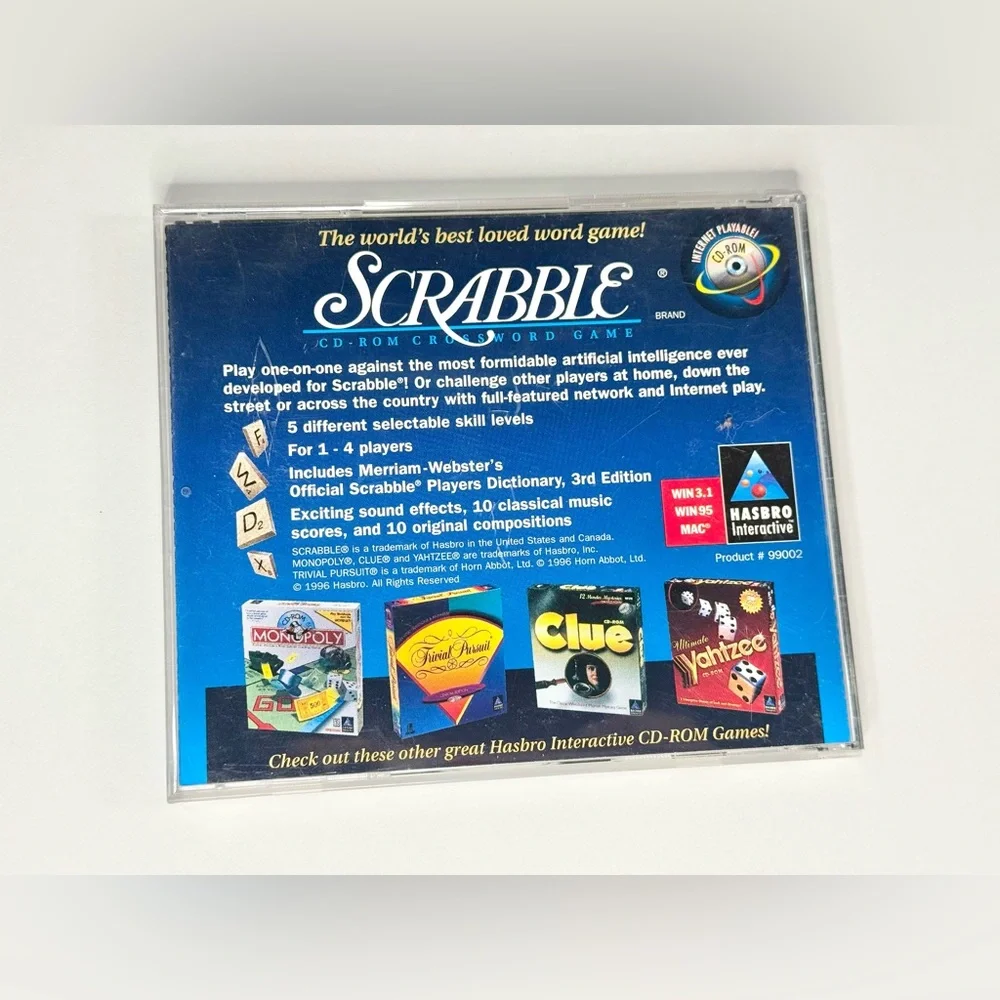 Scrabble CD-ROM Crossword Computer Game 1996 Hasbro Windows 95/3.1 Mac